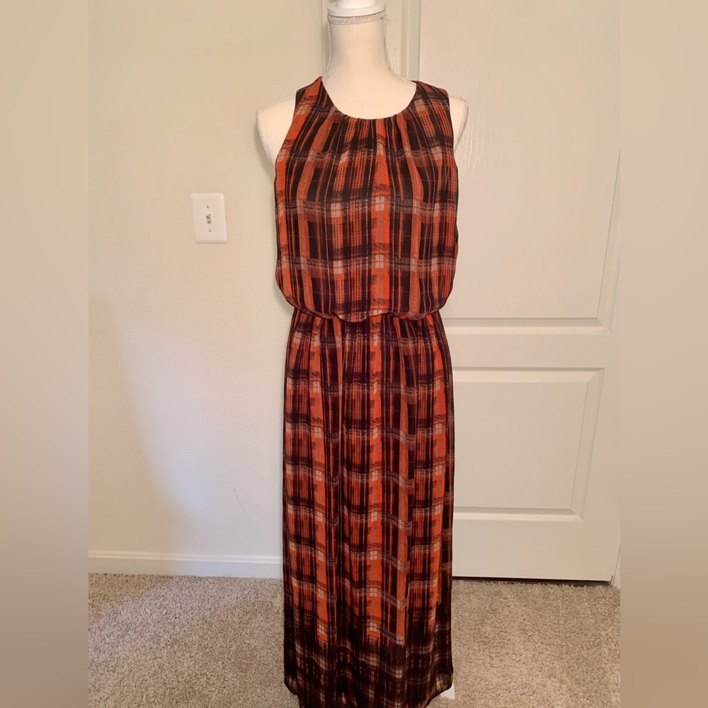Vince Camuto Maxi Plaid Chiffon Dress